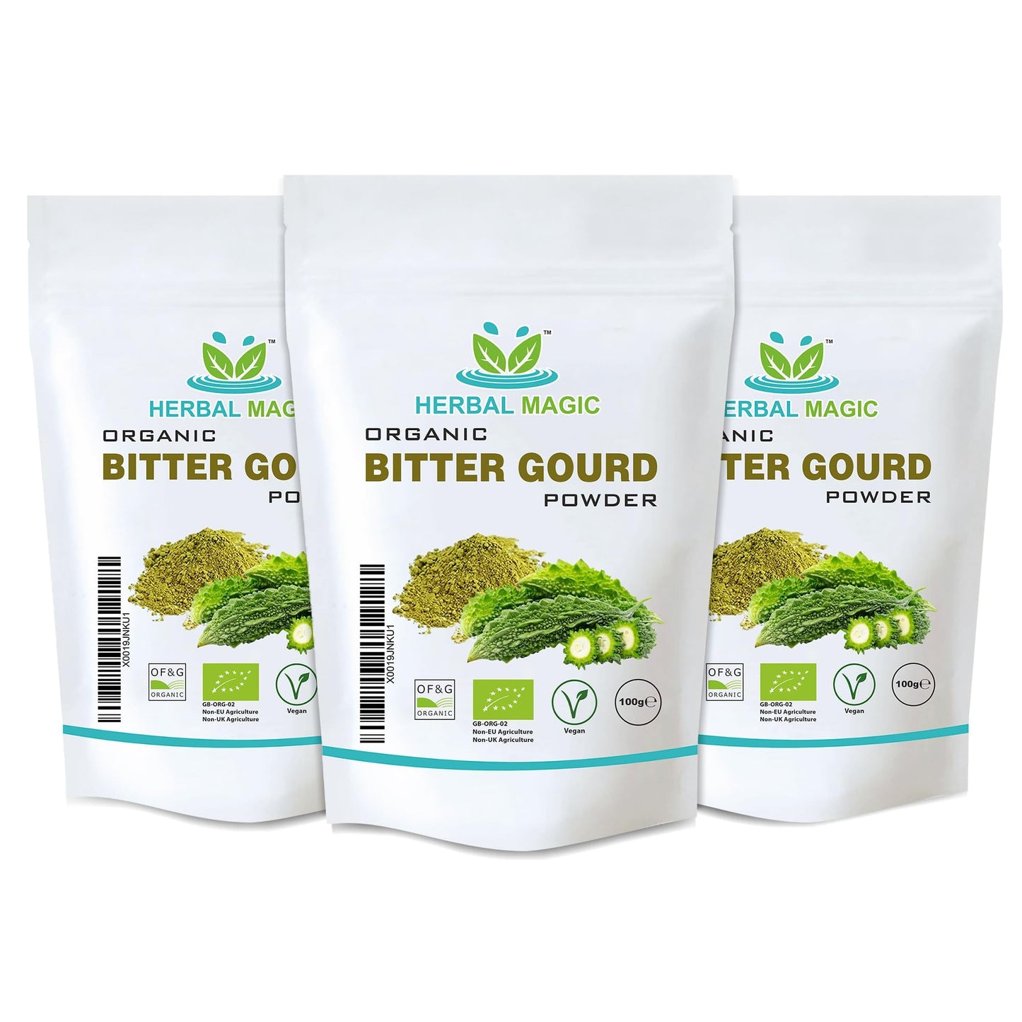 Herbal Magic's Organic Bitter Gourd Powder-Great Green Vegetable-Also Known as Karela, Bitter Melon,Balsam-pear. Free from Fillers & Preservatives- of&G UK Organic Certified- 100g (Pack of 3)