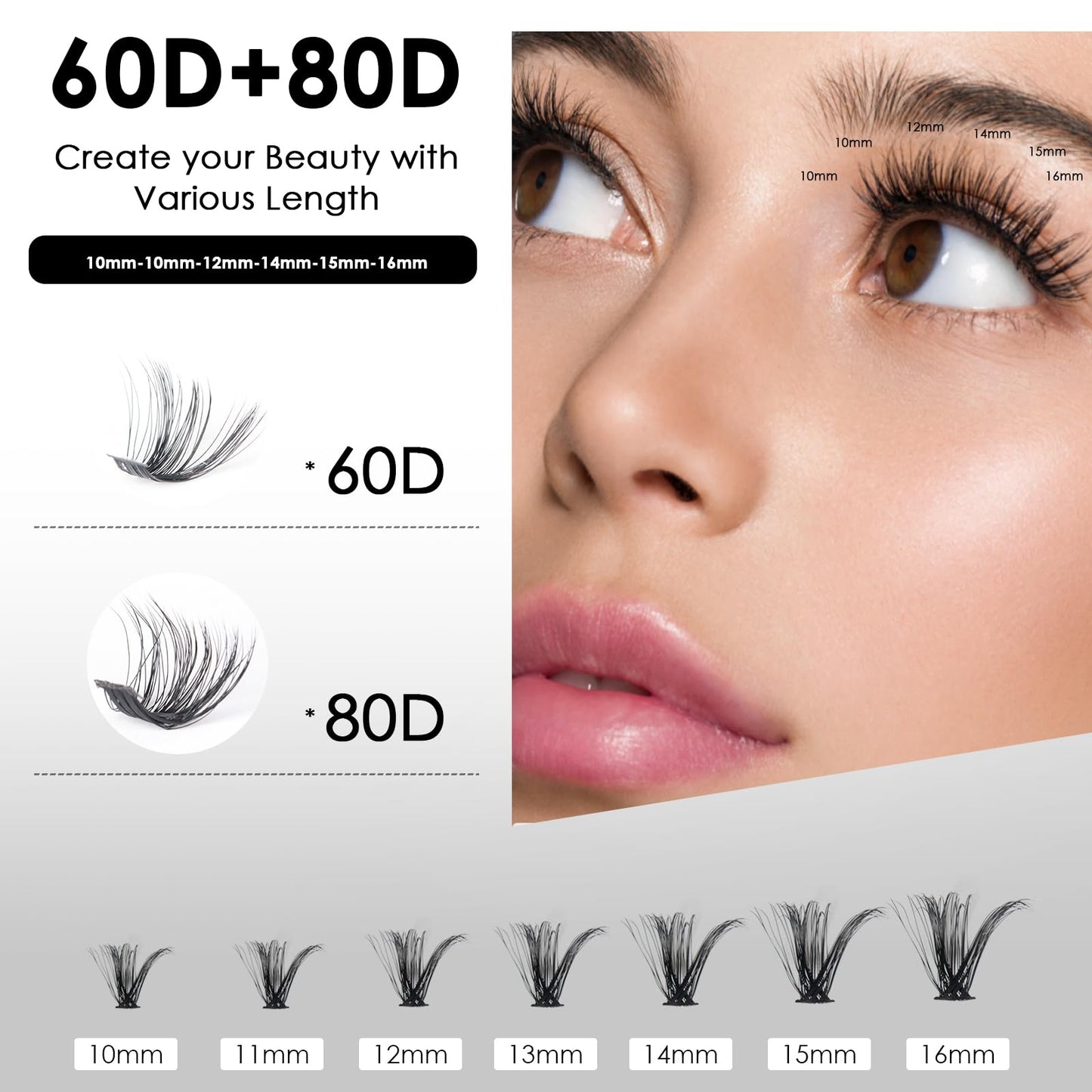 Magnetic SL Individual-Lashes 320PCS 60D+80D DIY Lash Extension Kit with Bond and Seal 10-16mm MIX Fluffy False Eyelashes with Glue and Eyelash Applicator, Look Like Eyelash Extension at Home(60D+80D-0.07D)