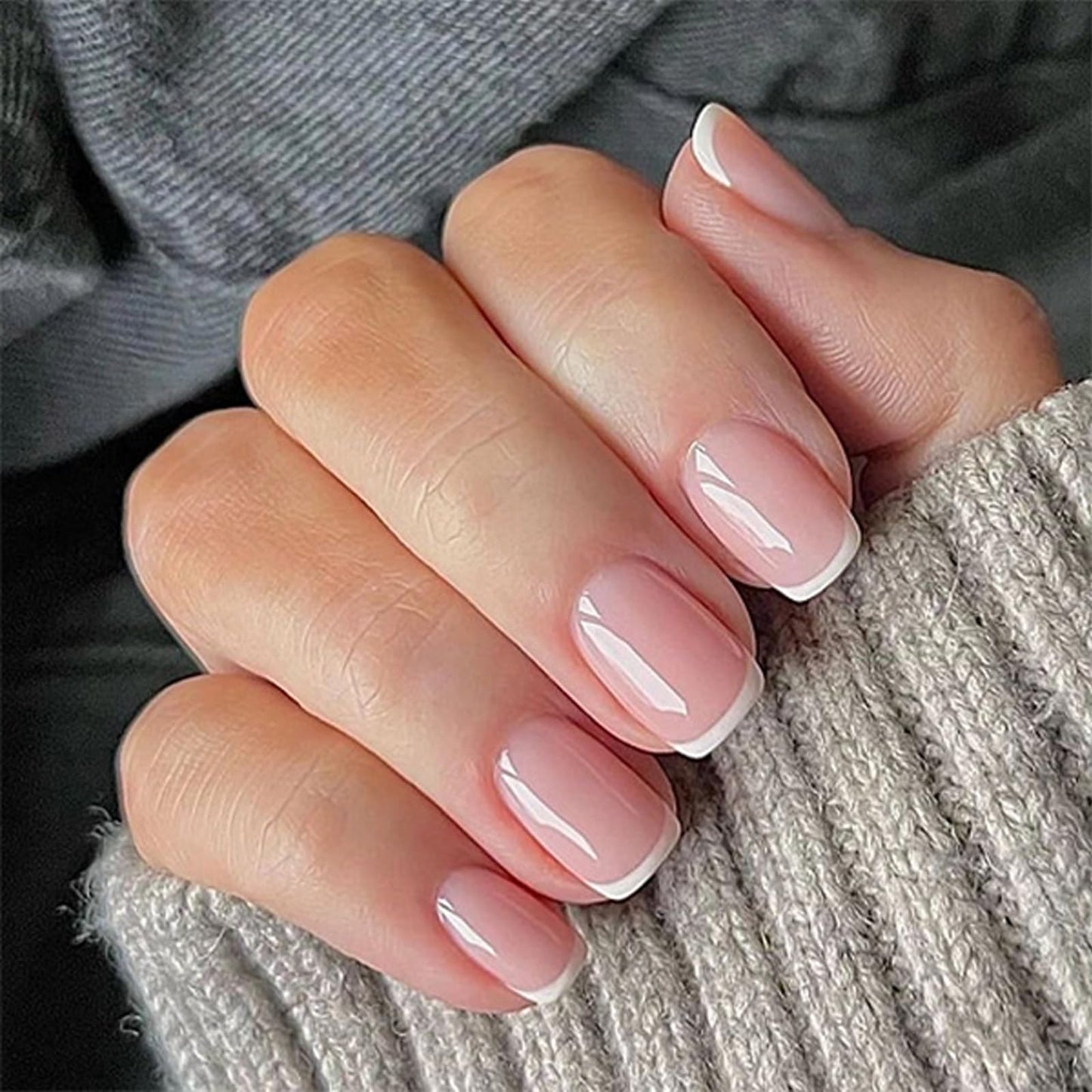 EONFAVE Square Short French False nail - 24Pcs Press on Tips with Glue - White Tip Stick on nail for Women Girls