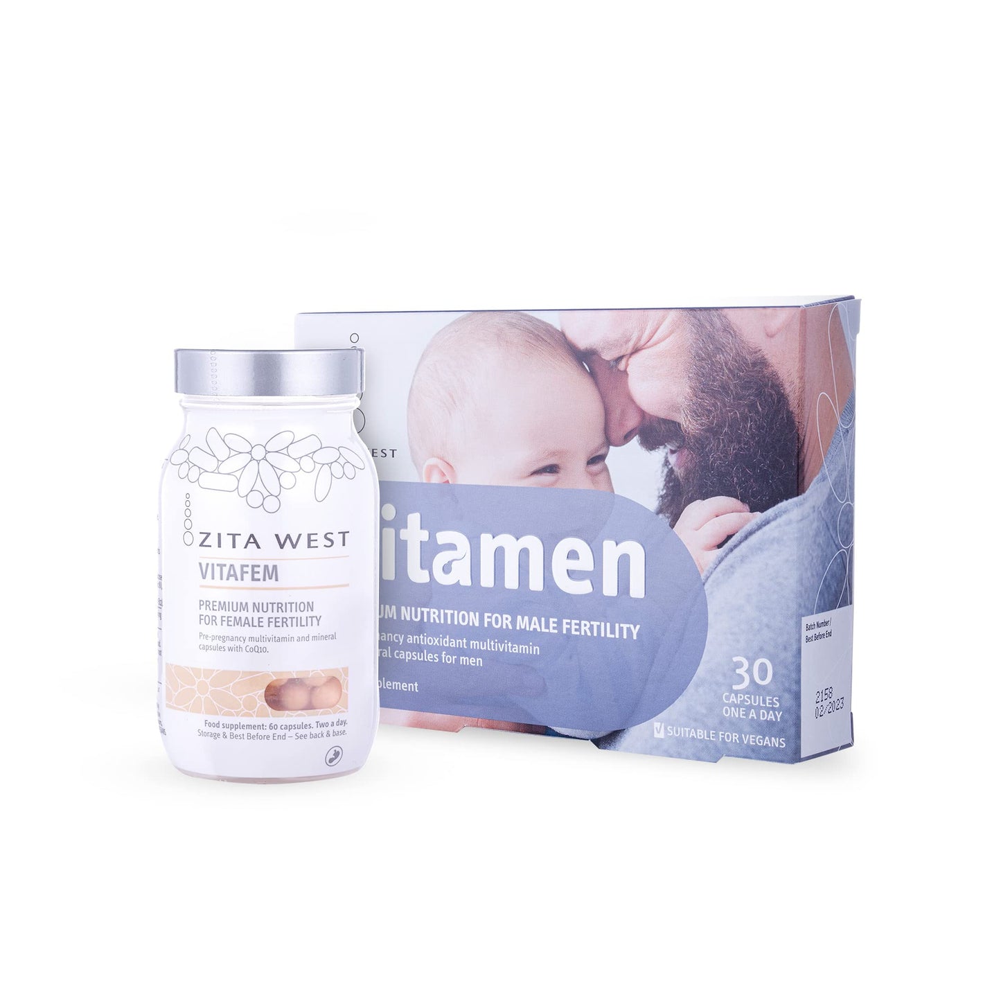 Zita West Couple Fertility Bundle: Vitafem for Females and Vitamen for Men, Pre-Pregnancy Fertility Multivitamin Support | Vitafem 60 caps and Vitamen 30 Caps (1 Month Supply)