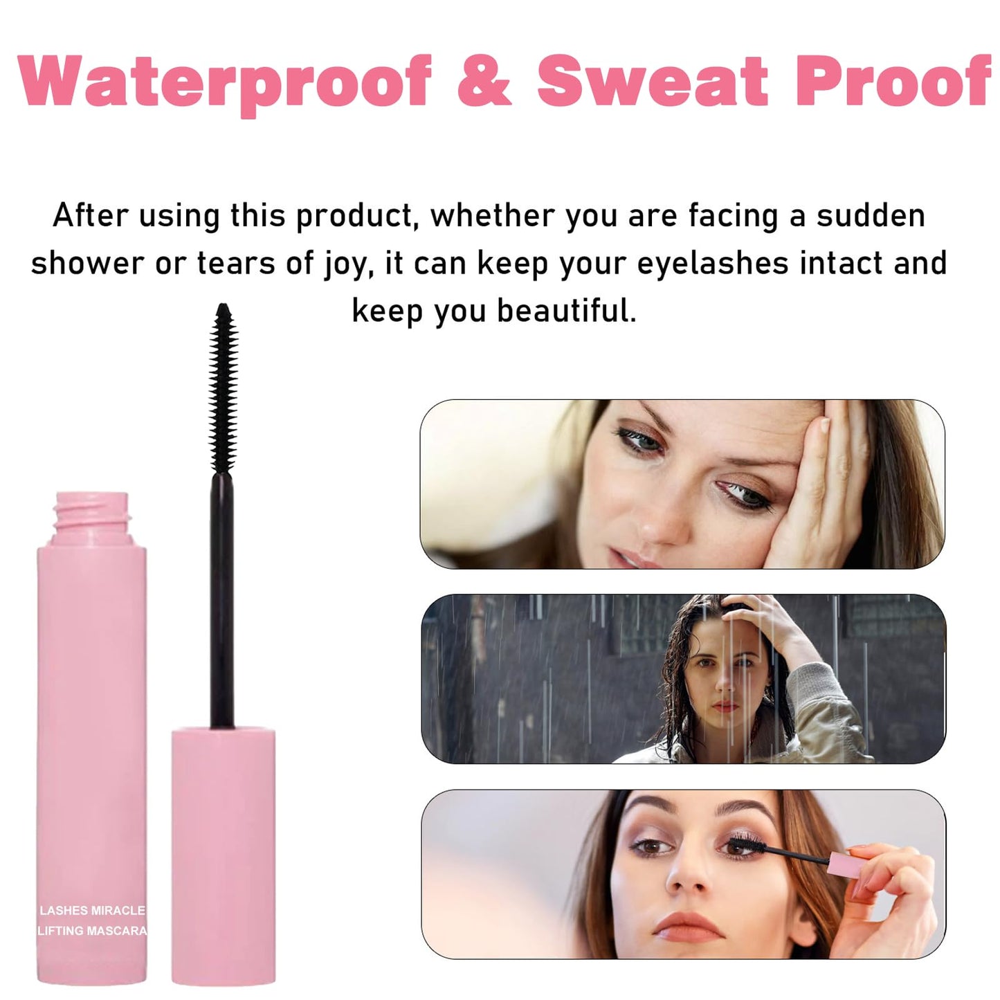 AmiCera Tubing Mascara, Waterproof Mascara Black Sky High, Thrive Lifting Long Lashes, No Clumping Smudge Proof, Long Lasting Eyelash Makeup for Women Girls, Natural Curl Looking, Sensitive Eyes, Pink