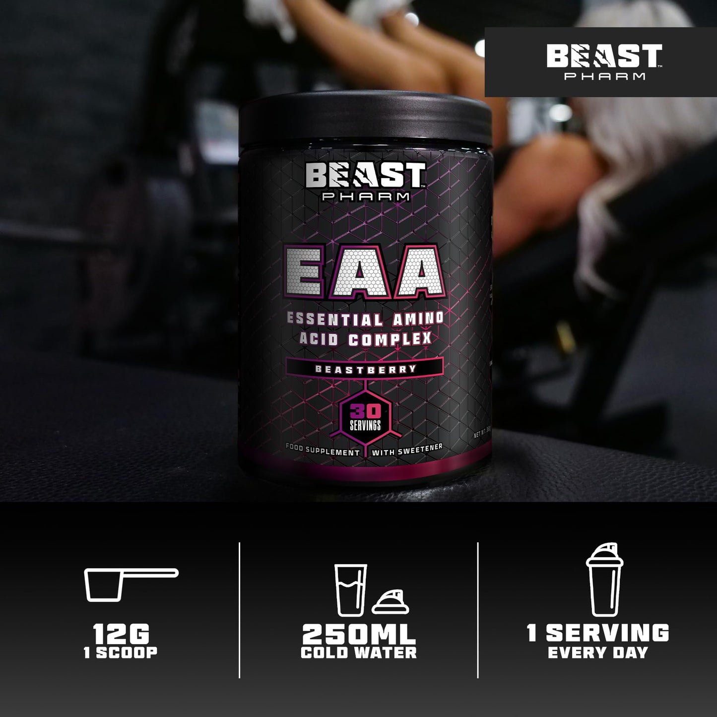 Beast Pharm EAA Amino Acids, 30 Servings Enhanced BCAA Powder | Sour Cherry