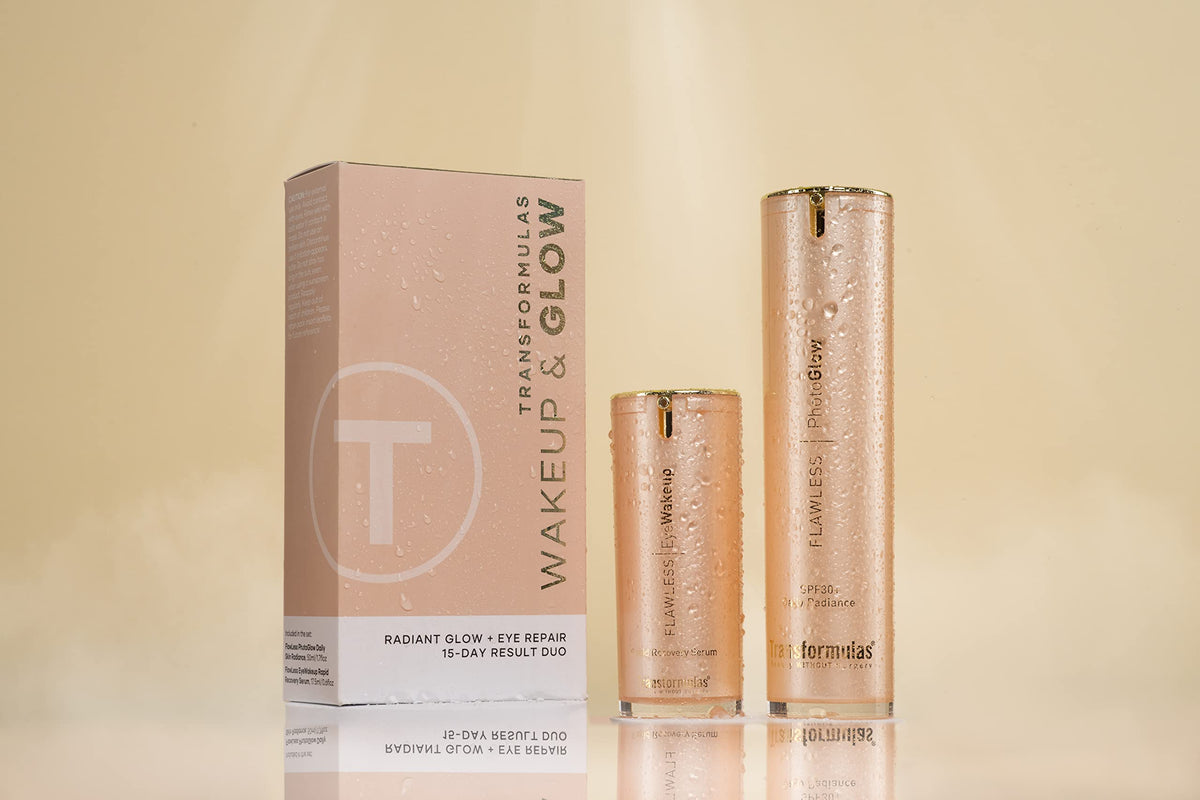 Transformulas Flawless PhotoGlow 50ml and Eye Wake Up Rapid Recovery 17.5ml Set, Face Moisturiser to Help Sooth, Tone and to Help Reduce Puffiness