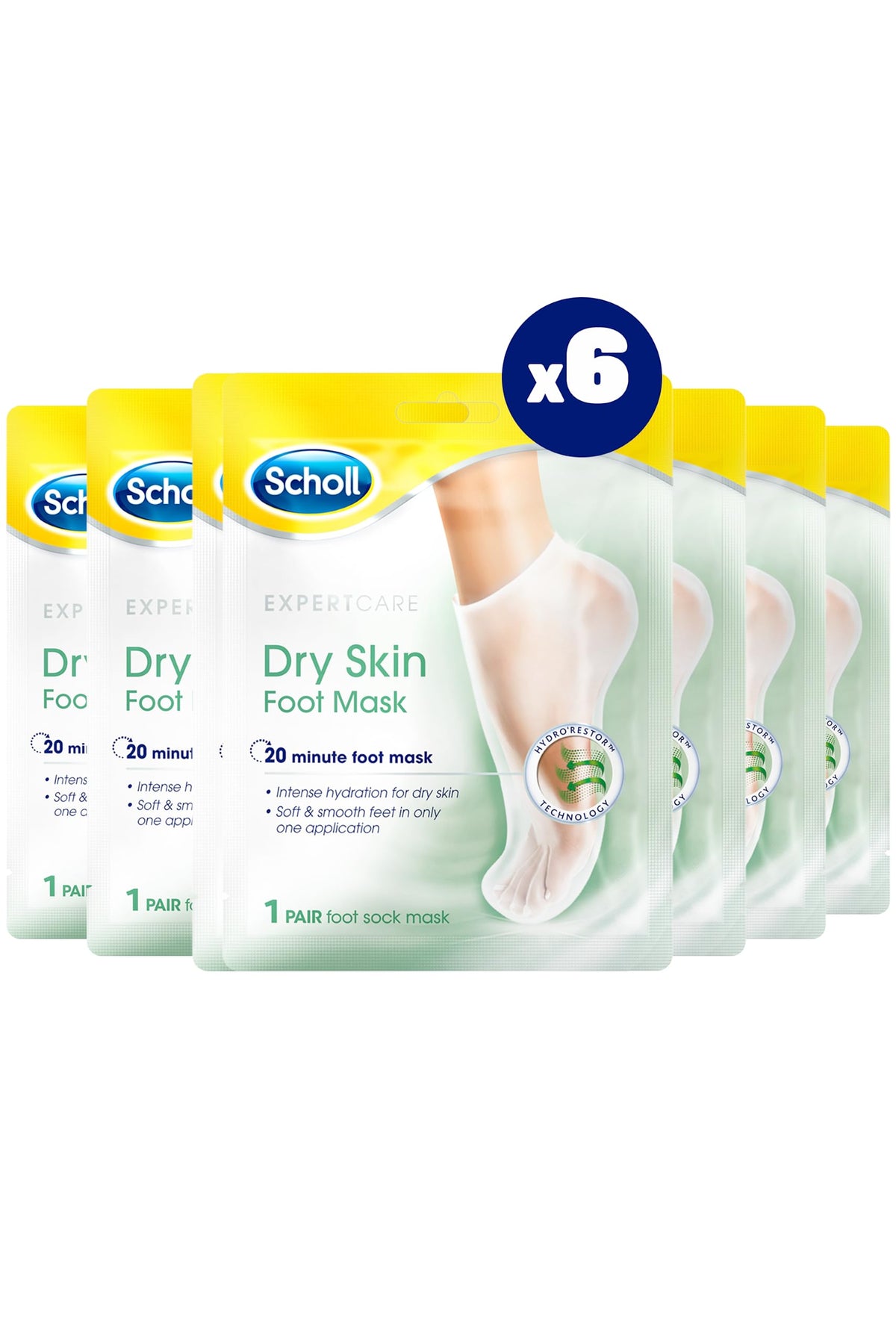 Dr. Scholl's Scholl Expertare Dry Skin Foot Mask - Nourishing Foot Mask with Coconut Oil, Urea, and Shea Butter - Up To 24-Hour Moisture for Dry Foot Skin - 6 Pairs of Foot Mask Socks