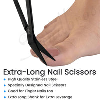 Sandbros Toenail Scissors Extra Long, 19 cm, Stainless Steel with Micro Teeth (Black..)