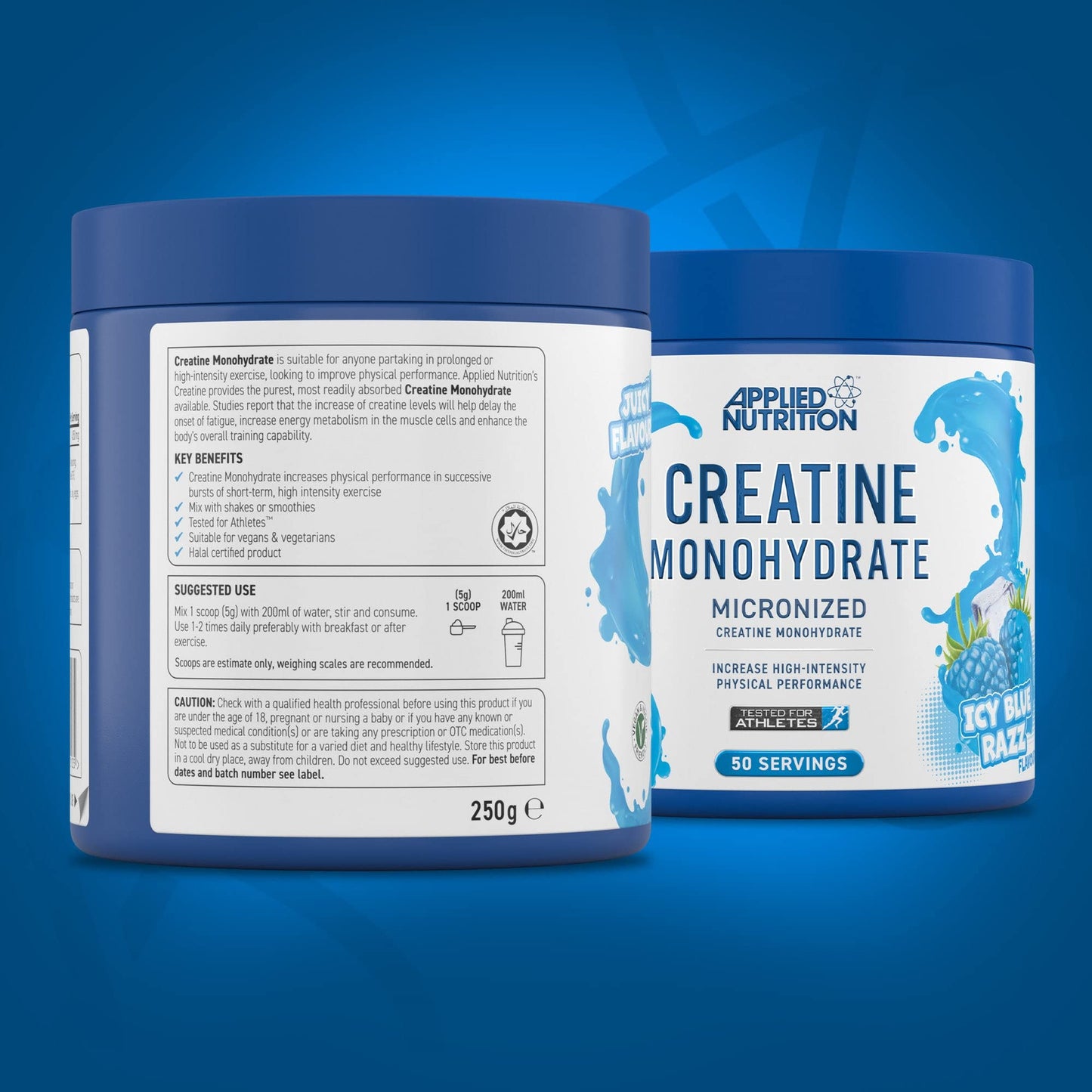 Applied Nutrition Creatine + 700ml Shaker | Creatine Monohydrate Micronized Powder with Flavour, Increases High-Intensity Physical Performance (250g - 50 Servings) (ICY Blue Razz)