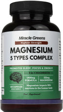 Macro Greens 5 in 1 Magnesium Complex – Glycinate, Citrate, Lactate, Malate & Taurate – 1400mg Formula Providing 325mg of Elemental Magnesium – for Sleep, Energy, and Muscles – 120 Capsules, Made in The UK
