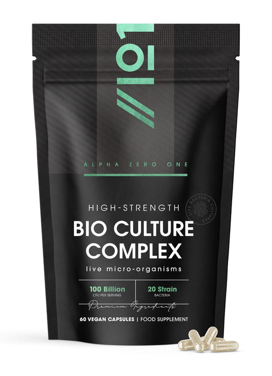ALPHA01 Bio Cultures Complex 100 Billion CFU – 20 Live Bacterial Cultures – 60 Vegan Capsules – Resealable and Recyclable Pouch by Alpha01