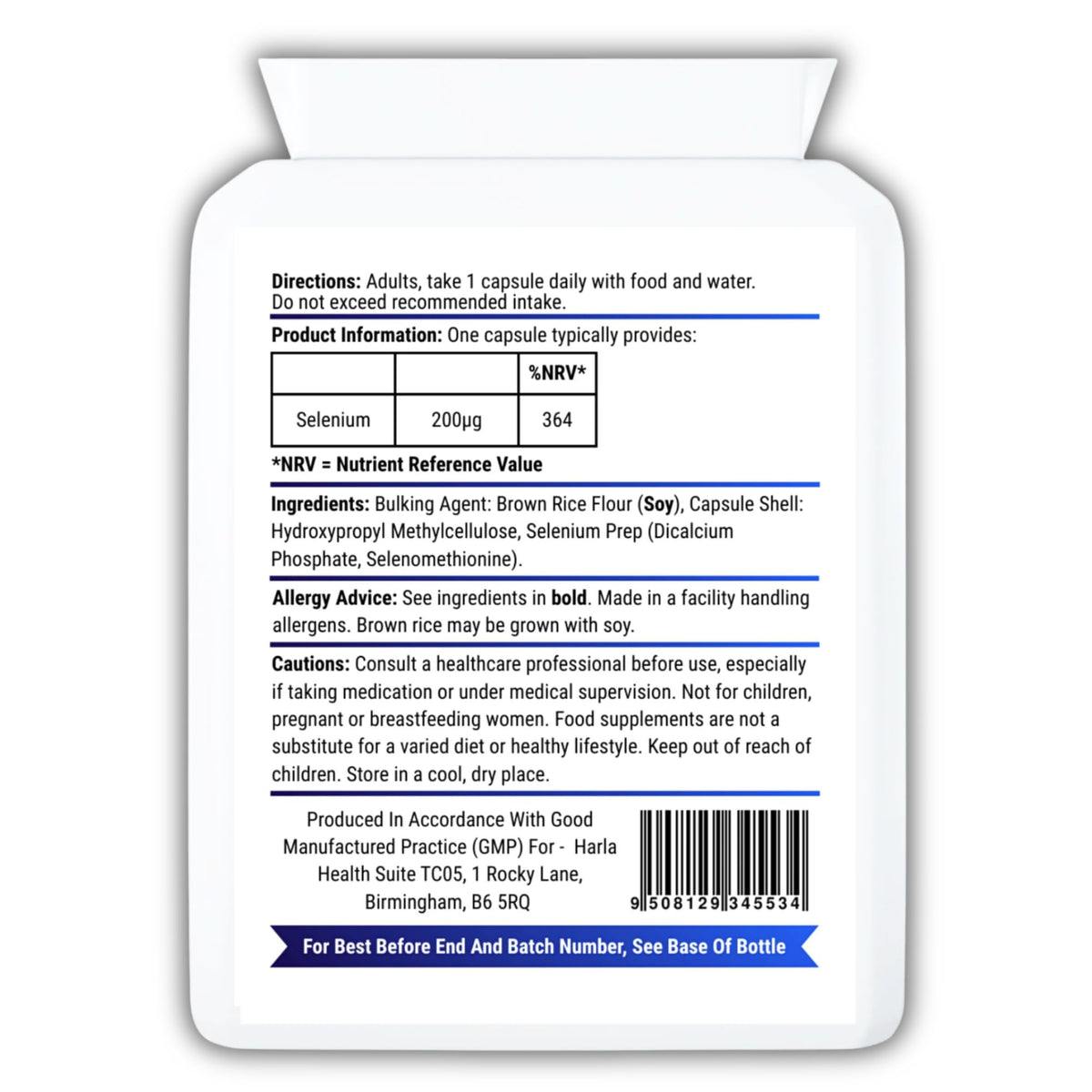 Harla Health Selenium 200µg – 120 Vegan Capsules (4-Month Supply) | Immune System, Thyroid Function & Antioxidant Support | UK Made, GMP Certified