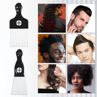 Ajcotahm 2 Pack Metal Hair Pick, Black Men Beard Pick for Afro, Wide-Tooth Comb Detangling Shower Comb Set for Wigs Braids and Styling Men's and Women's Curly Detangling Tool