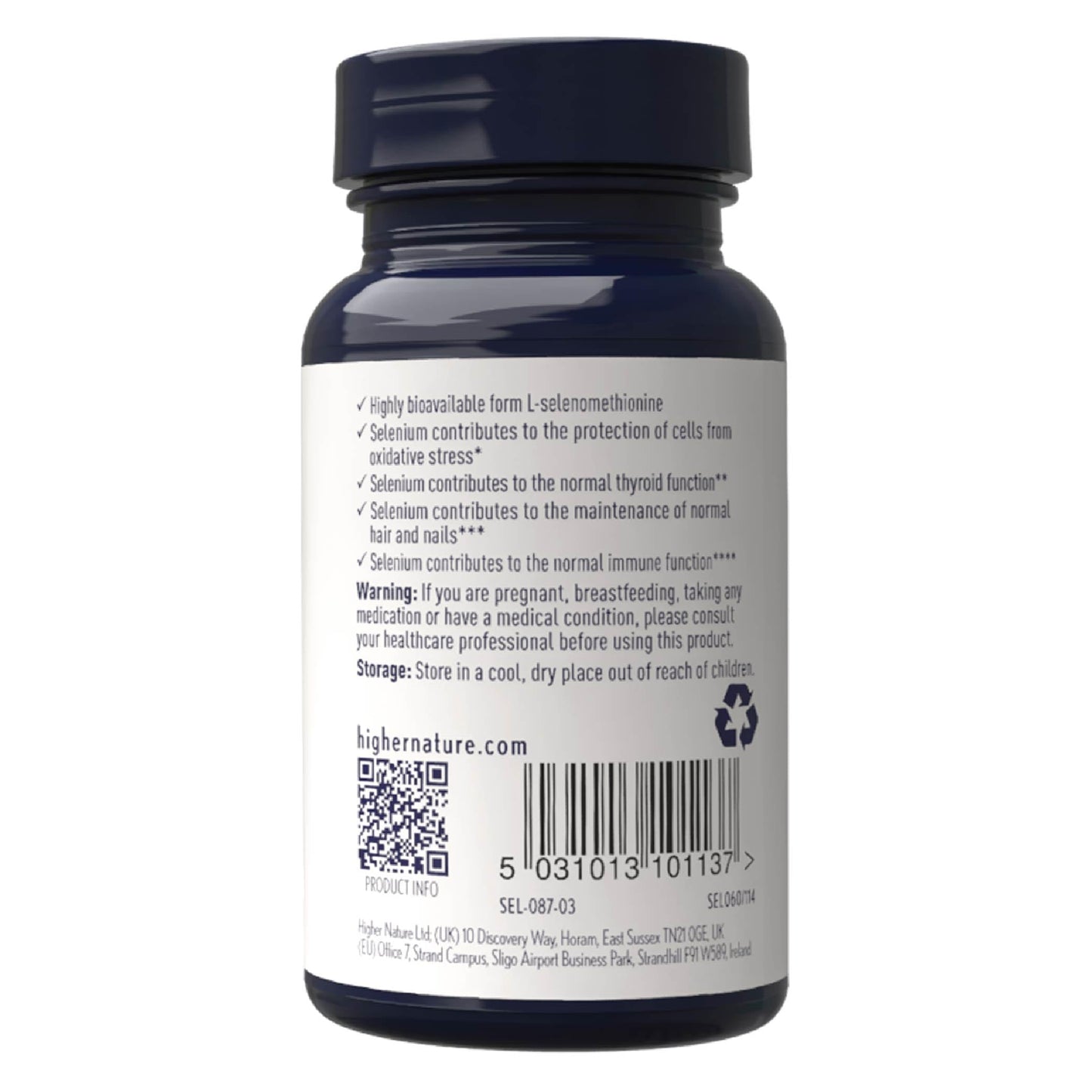 HIGHER NATURE Higher Nature - Selenium 200ug - for Immune Support, Oxidative Stress Protection, Hair and Nails Supplement - Thyroid Support Supplement - Selenium Supplements, Hair and Nail Health - 60 Capsules