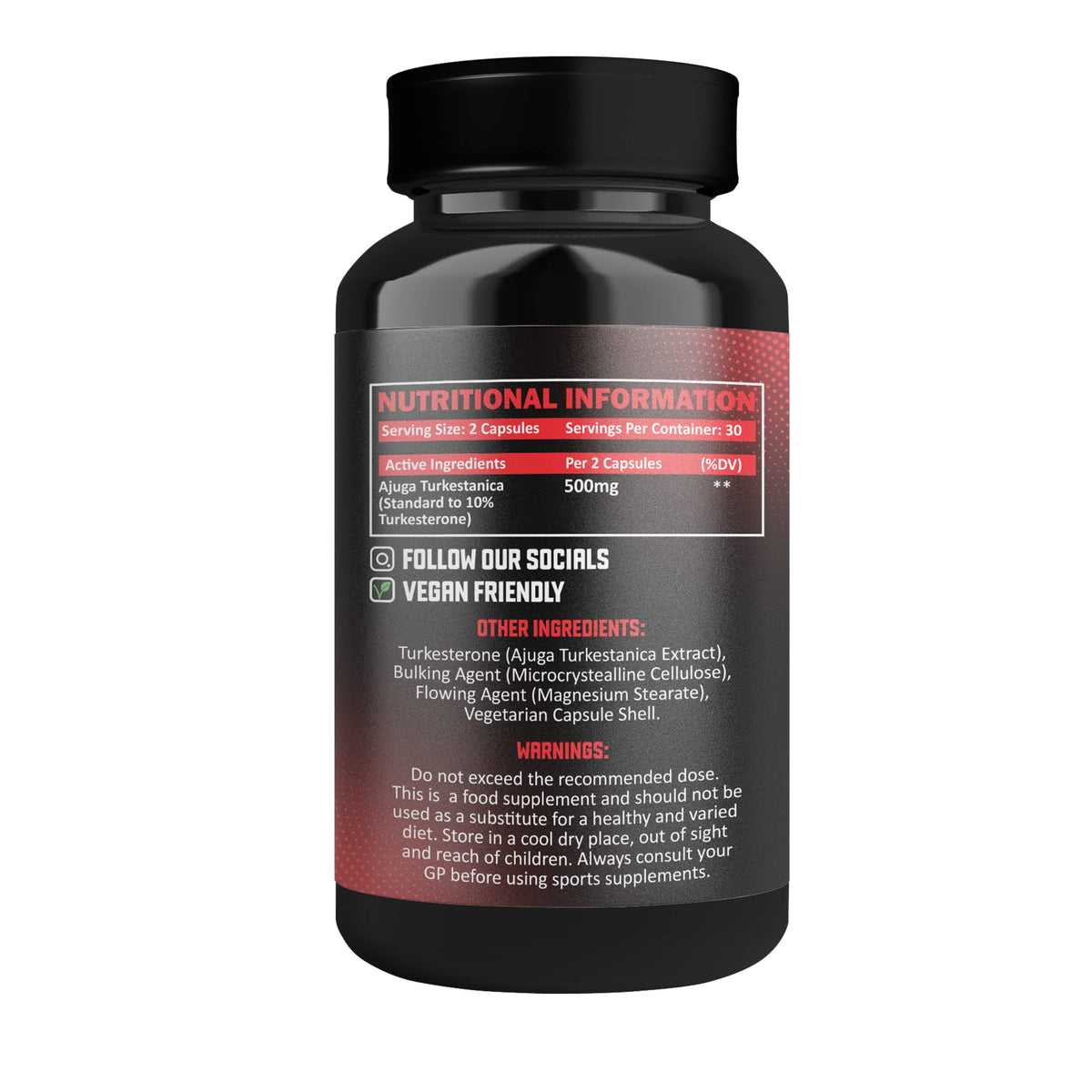 XL Nutrition Turkesterone | Enhance Muscle Growth | 500 Milligrams Ajuga Turkestanica | Vegan Friendly | 30 Servings | 60 Capsules