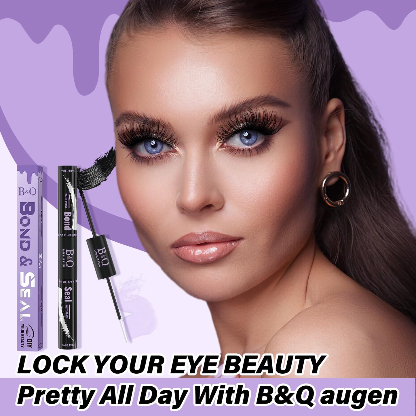 B&Qaugen Lash Bond and Seal Waterproof 10ML Eyelash Bond and Seal Lash Glue for Lash Clusters Black Lash Glue and Bond Super Strong Lash Extension Bond and Seal Long Lasting Bond and Lock 72 Hours(NewST-HEI)