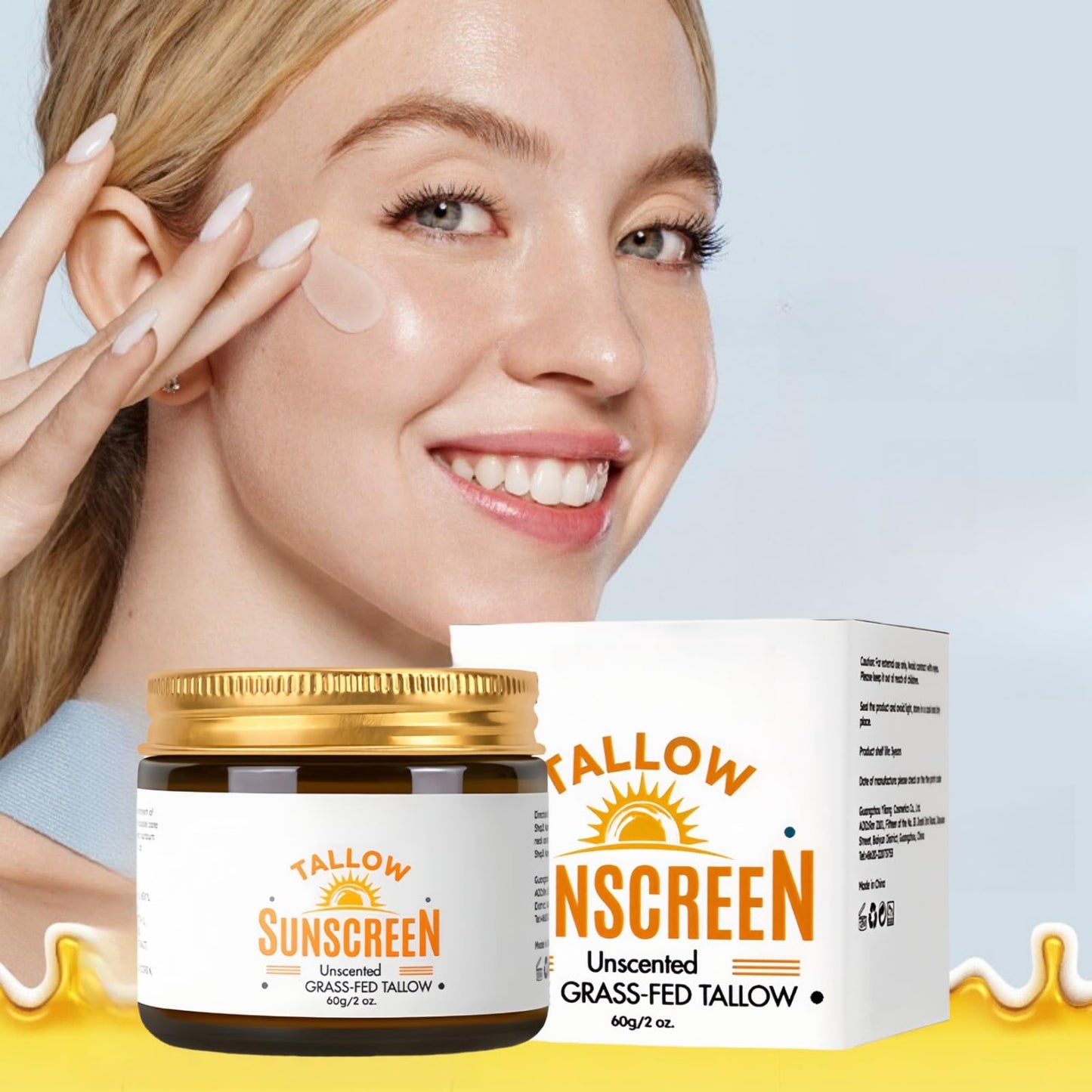 SingHao Beef Tallow Sunscreen SPF 50+,Natural Tallow Sun Cream for Face & Body,Tallow Balm Instant Sun Protection,Body Moisturiser for Dry Skin,SPF 50 Face Moisturiser,Light Texture,Natural Ingredients
