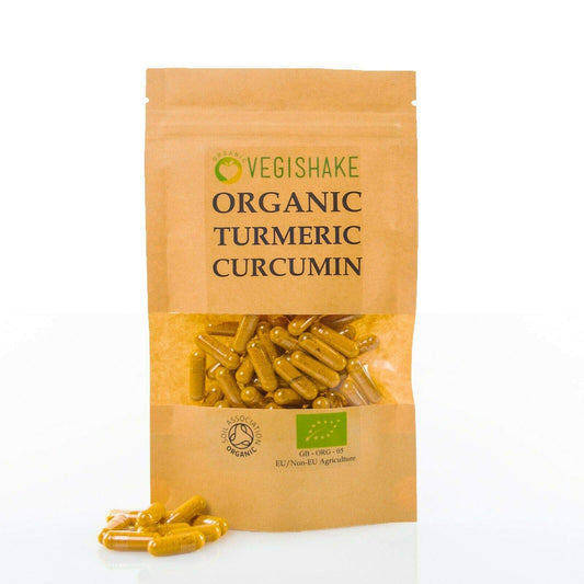 vegishake Organic Turmeric Curcumin HPMC Capsules Skin Hair Antioxidant Anti-inflammatory Vegan Halal Kosher (60 Capsules)