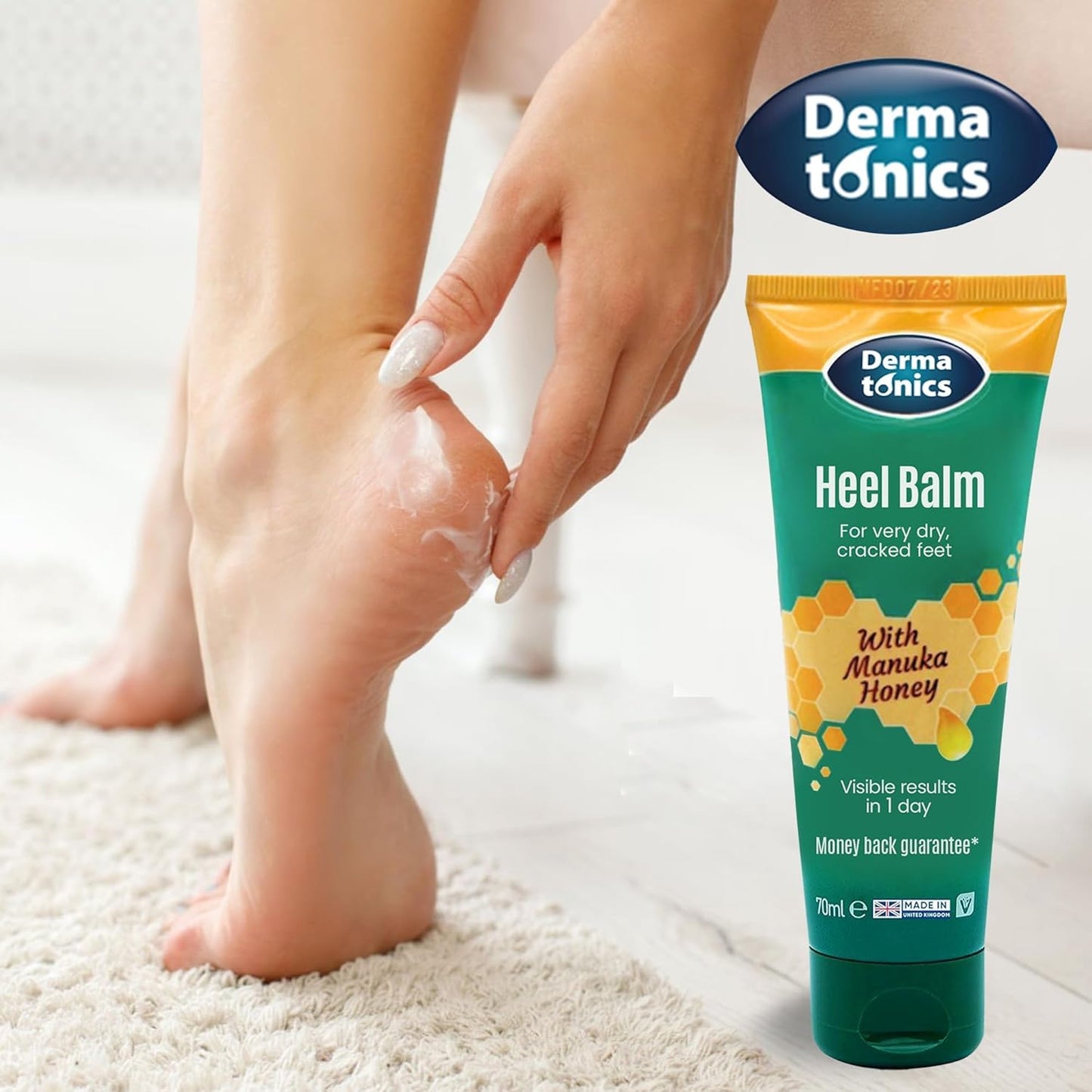 Dermatonics Fast-Acting Manuka Honey Heel Balm | Nourishing Formula for Very Dry and Cracked Heels | Visible Results in Just 1 Day | Suitable for Diabetics | 70 ml
