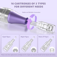 QUELLE Professional Wireless Microneedling Pen Derma Pen with 16 Replacement Cartridges 5 Speeds Adjustable Micro Needling Microneedle Machine for Skin Care (Purple)
