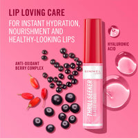 Rimmel Thrillseeker Glassy Gloss 500 Pine to the Apple, Hydrating Shine, Hyaluronic Acid, Anti-Oxidant Complex, Non-Sticky, Big Applicator, Healthy-Looking Lips, Delicious Scent, Vegan, Cruelty Free