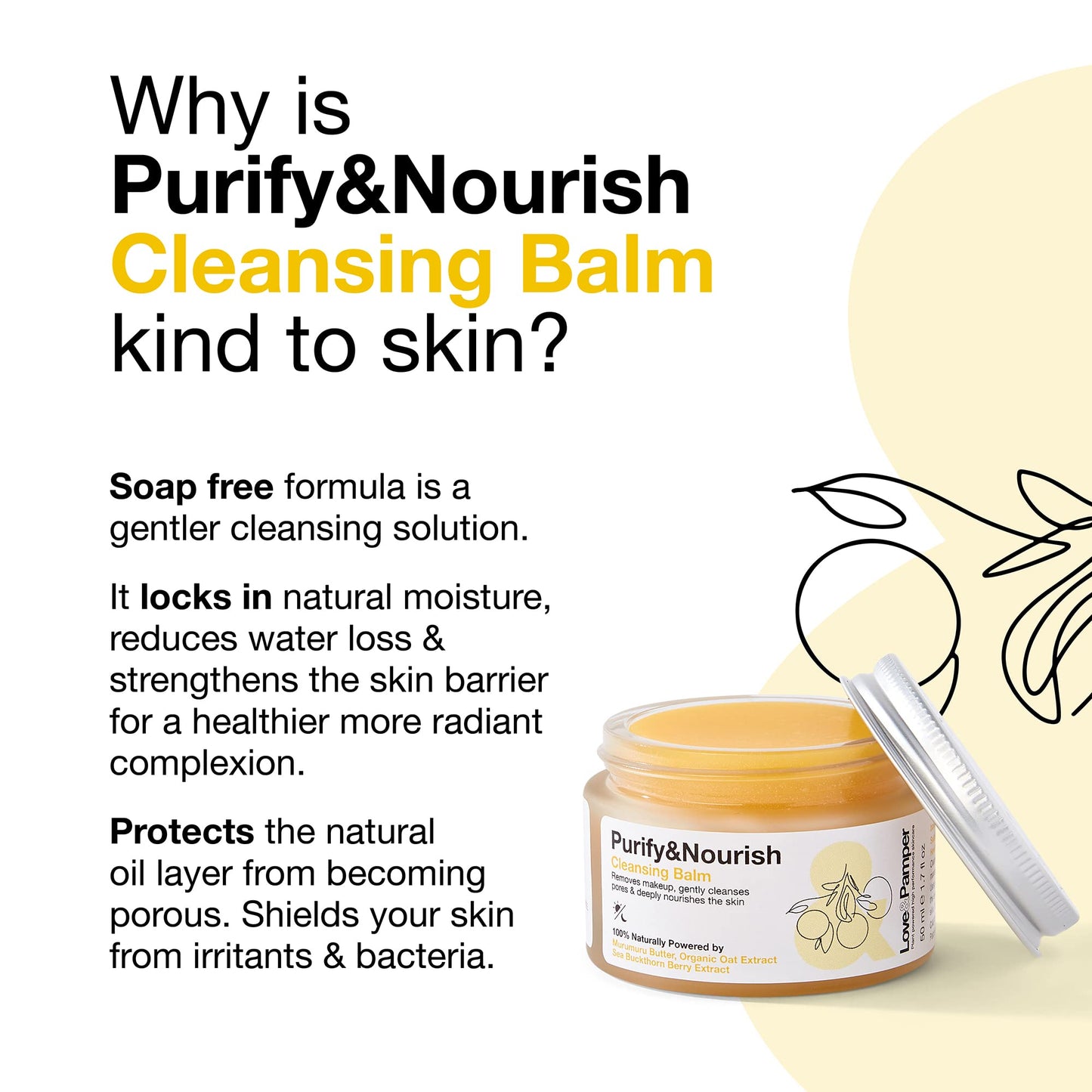 Love and Pamper Love & Pamper 100% PLANT POWERED - Daily Cleansing Balm, Natural Hydrating Makeup Remover with Vitamin E, Deeply Cleanses, Calms Redness & Removes Makeup & Impurities - Ultra Nourishing Treatment Balm