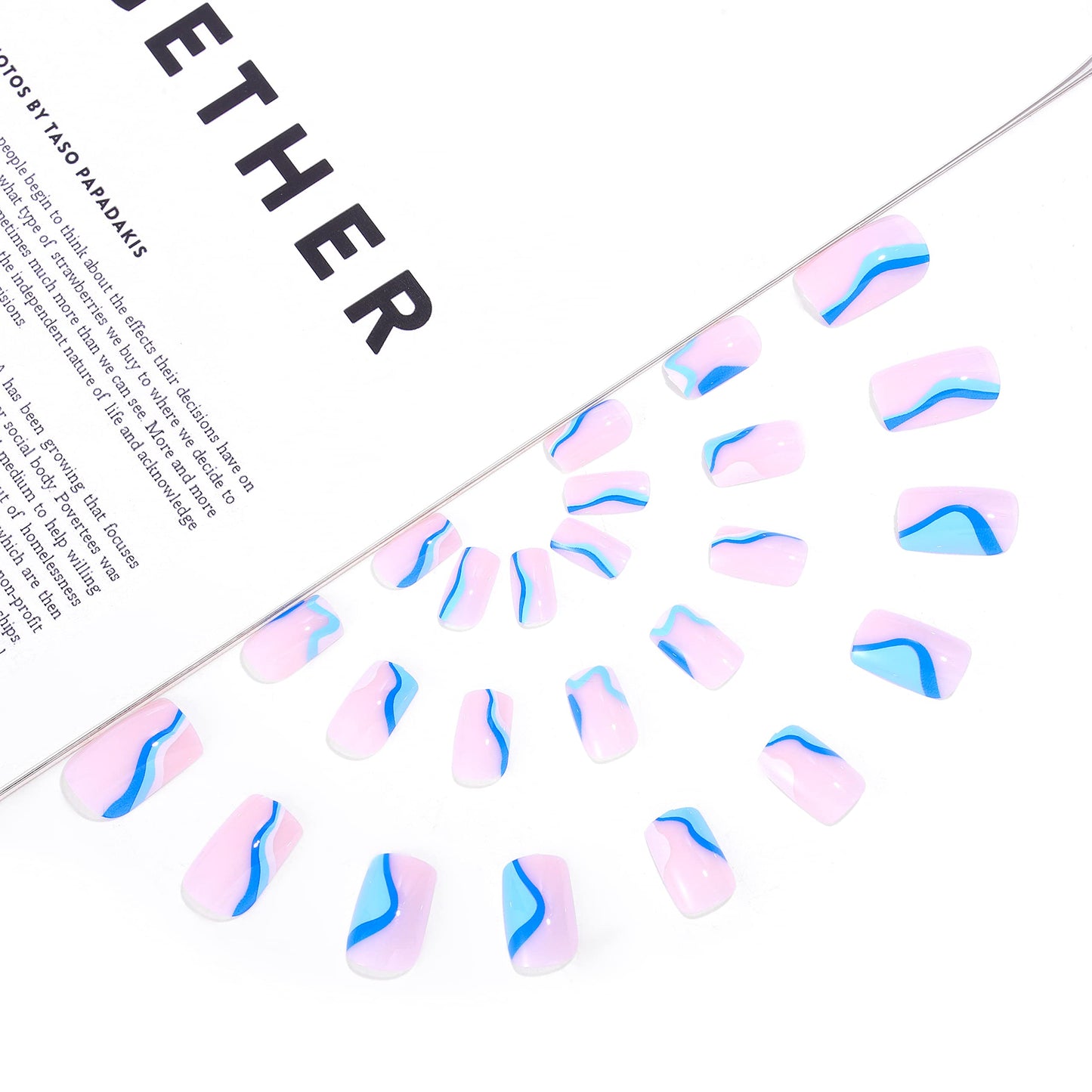 Sethexy Rainbow French Tip Pink Fake Nail Ombre Short Square False Nails Glossy Gradient Press on Nails Reusable 24Pcs Acrylic Stick on Nail for Women and Girls Nail Art