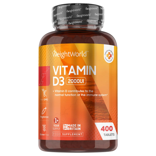 Vitamin D3 2000 IU - 400 Tablets (Over A Year Supply) Natural Vitamin D Tablets, Vitamin D Contributes to Normal Immune System & Blood Calcium Levels (EFSA), Vegetarian - Easy to Take Micro Tablets