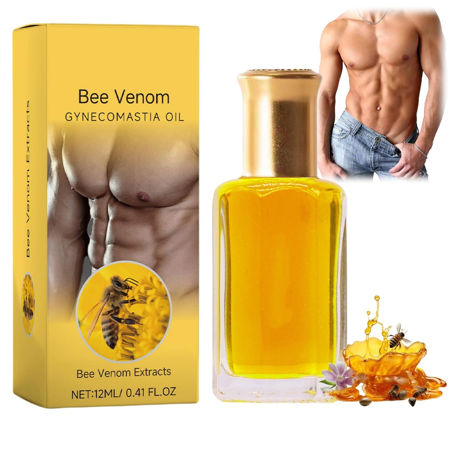 Siyinzu Thermofir/m Bee Venom Gynecomastia Oil,Gynecomastia Bee Venom Massage Oil,Massaging Oil for Gynecomastia Improvement,Bee Venom Cream,Body Oil,Firming Body Lotion,Strengthen The Chest Muscles