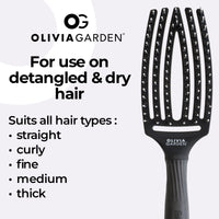 Olivia Garden Fingerbrush Combo Medium - Styling Hair Brush for Dry & Detangled Medium Hair - Curved Head Scalp Massage - Boar & Nylon Bristles for Natural Shine - Fine, Medium & Thick Hair - Black