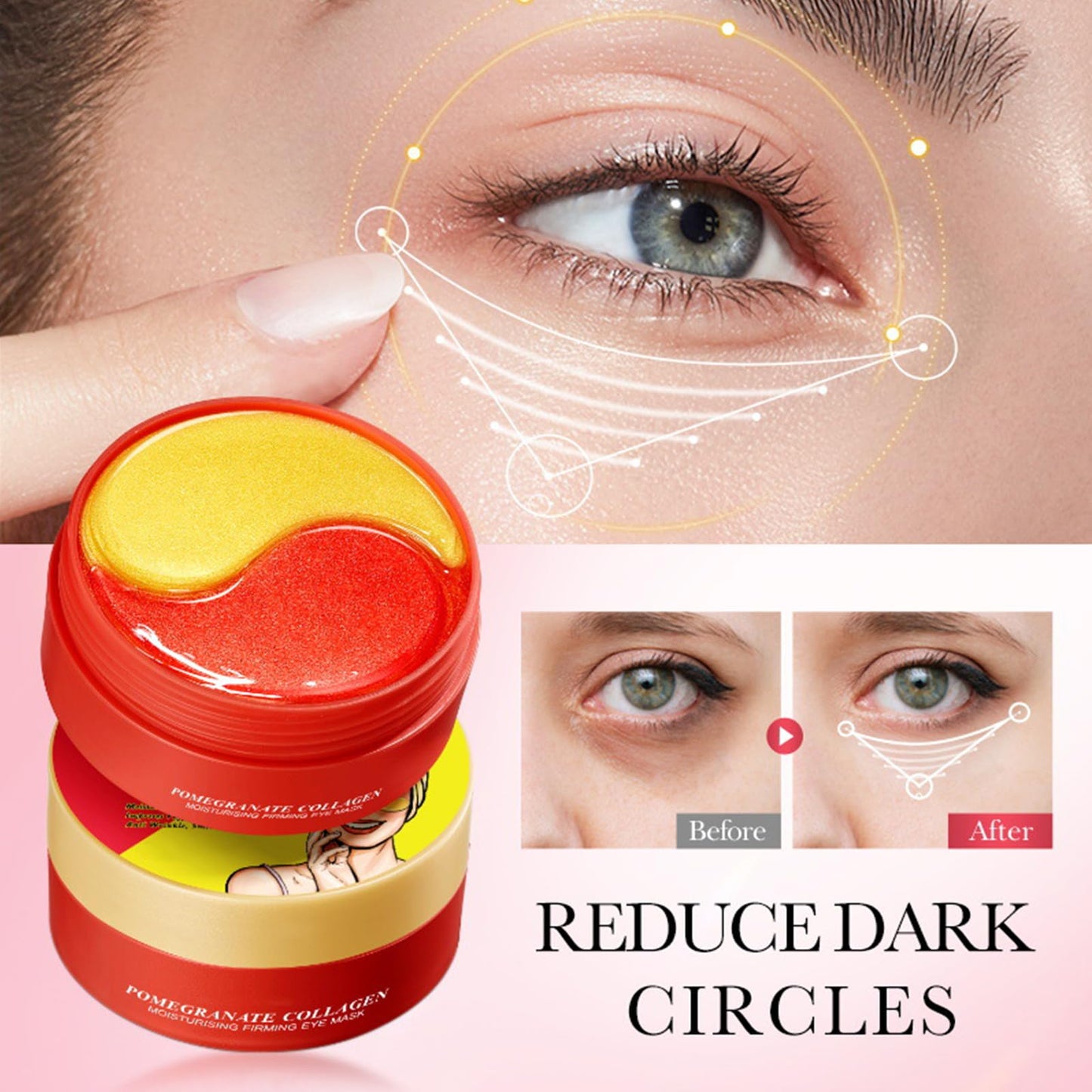 Pomegranate Collagen Pomegranate & Collagen Eye Mask - Intensive Anti-Ageing Eye Mask Firming Moisturiser for Wrinkle Free - Reduces Bags & Provides 72 Hours Long-Term Moisture