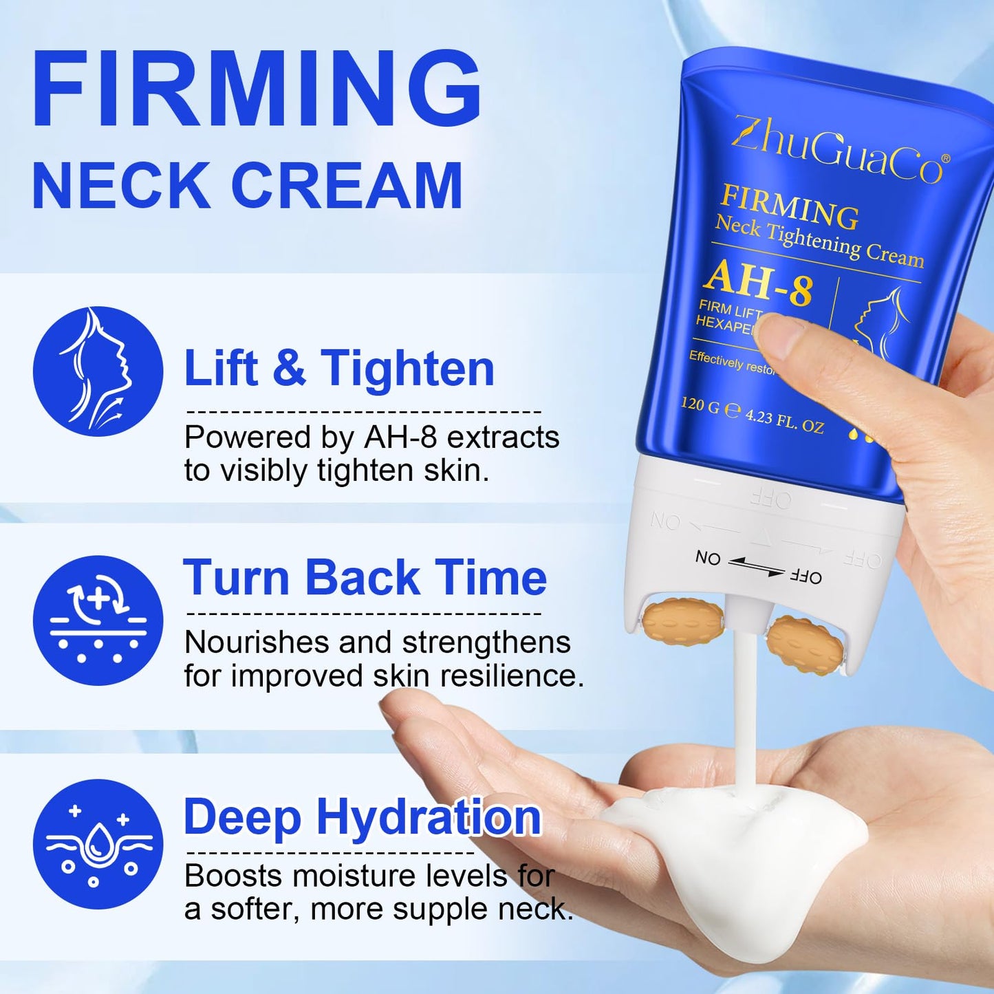 Ah8 Neck Firming Cream, Neck Firming Creams Contain Hexapeptide,With Double Roller Massage,Reduce Wrinkles Fine Lines And Double Chin,Firm And Lift Sagging Skin