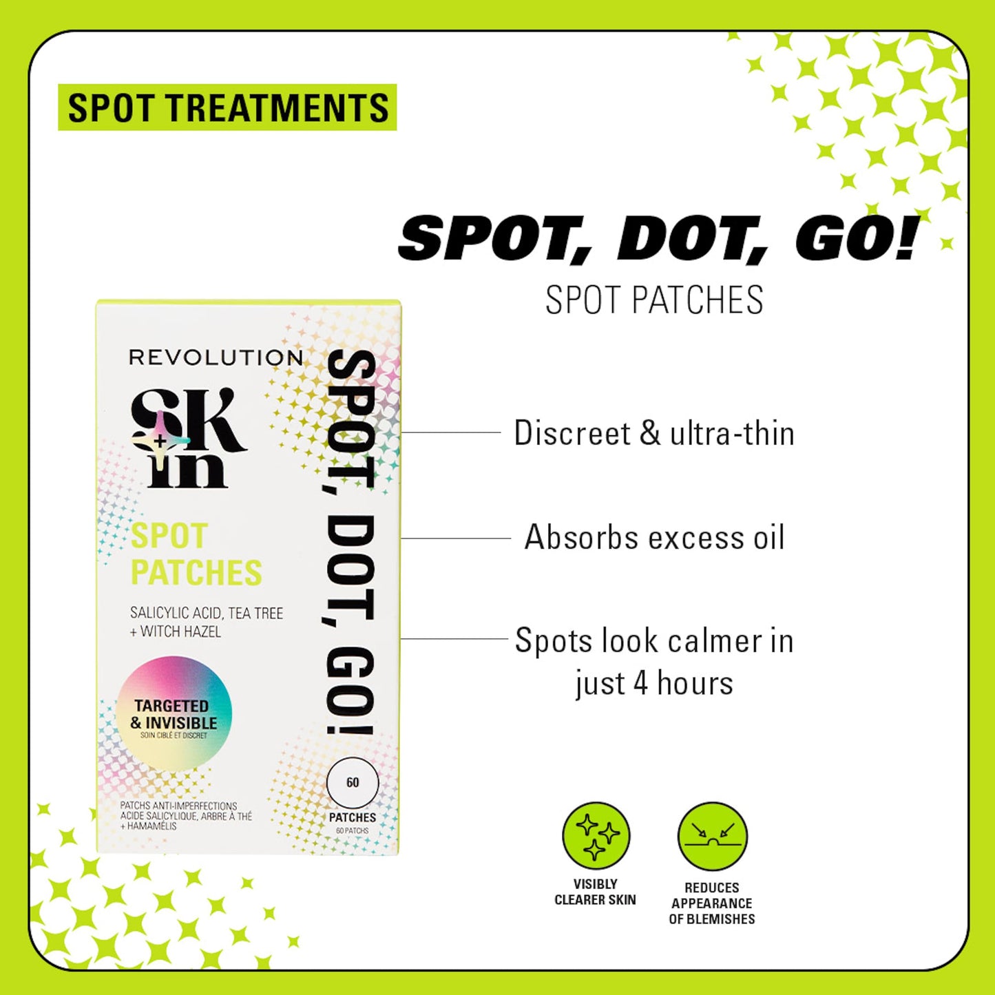 Revolution Skincare London Revolution Skin, Spot, Dot, Go! Salicylic Acid Spot Patches, Discreet Pimple Patches With Salicylic Acid & Tea Tree, Vegan & Cruelty-Free, 60 Patches Per Box