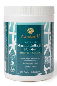 High Strength Marine Collagen Powder with Hyaluronic Acid–Unflavoured Hydrolysed Collagen Peptides Type 1 & 3 Biotin, VIT C & B Complex –10g per Scoop-300g- UK Made- AwaikenU