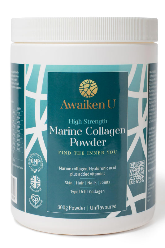High Strength Marine Collagen Powder with Hyaluronic Acid–Unflavoured Hydrolysed Collagen Peptides Type 1 & 3 Biotin, VIT C & B Complex –10g per Scoop-300g- UK Made- AwaikenU