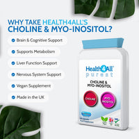 Choline & Inositol 500mg 60 Capsules, 250mg Myo Inositol Vegan Supplement for Brain Health, Mood, Memory, Liver Function & Metabolism - Made in UK by Health4All
