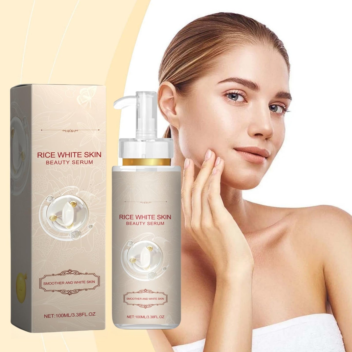 100ml Organic Rice Serum,Face Serum Brightening Serum,Anti-Wrinkle White Rice Face Serum,Rice Hyaluronic Acid Serum for Face,Face Moisturizer For Women,Hydrate & Plump Skin,Rice Hydrating Serum
