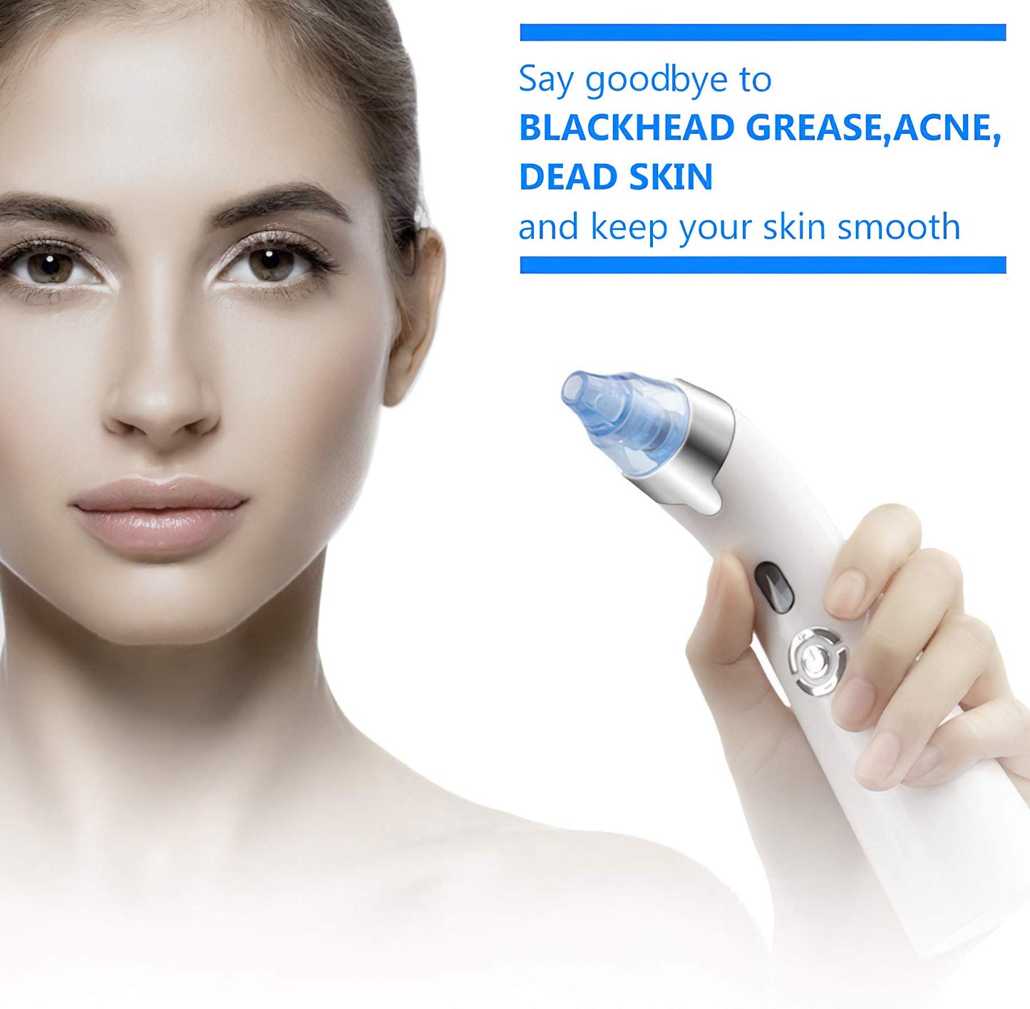 Senua Senelux Blackhead Remover Vacuum Pore Cleaner Acne Comedone Extractor Face Pore Vacuum Blackhead Remover Tool Facial Pore Cleanser with 5 Adjustable Suction Power and 4 Replacement Probes - Blue