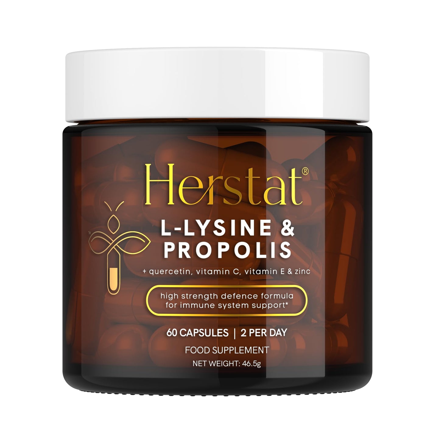 Herstat L-Lysine & Propolis Supplements | High Potency L Lysine Immune Support Formula with 5:1 Propolis Extract, Quercetin, VIT C, VIT E and Zinc