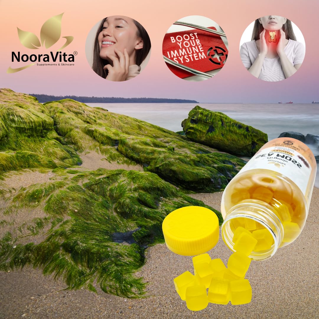 NooraVita Supplements & Skincare NooraVita Organic Sea Moss Gummies, 1420mg with Bladderwrack and Burdock Root, 90 Mango Flavour Gummies