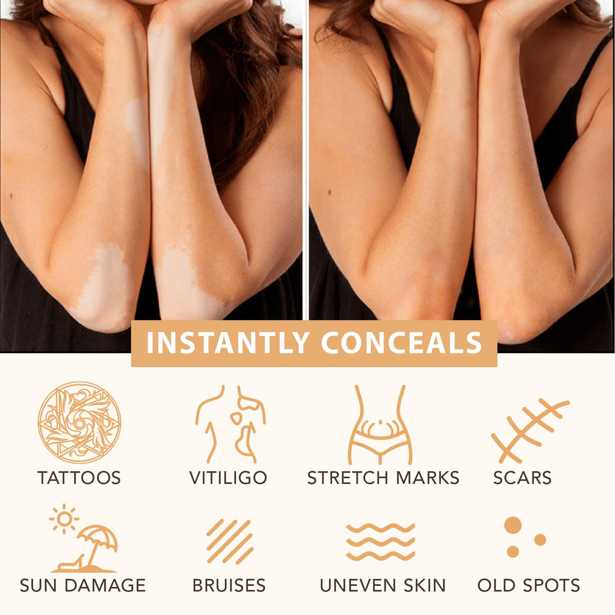 Petansy Waterproof Leg and Body Makeup, Long Lasting Skin Perfecting Body Foundation, No Transfer Vein Cover Up for Varicose Veins, Black Skin, Scars, Tattoos