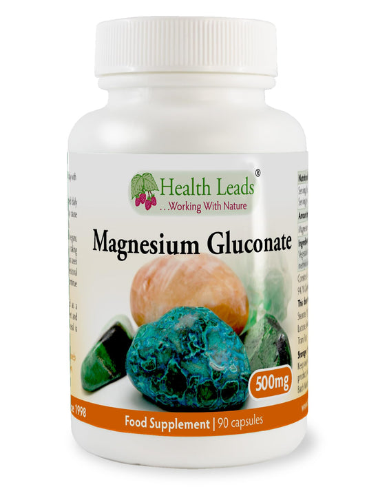 Health Leads ...Working With Nature Magnesium Gluconate 500mg x 90 Capsules (100% Additive Free)