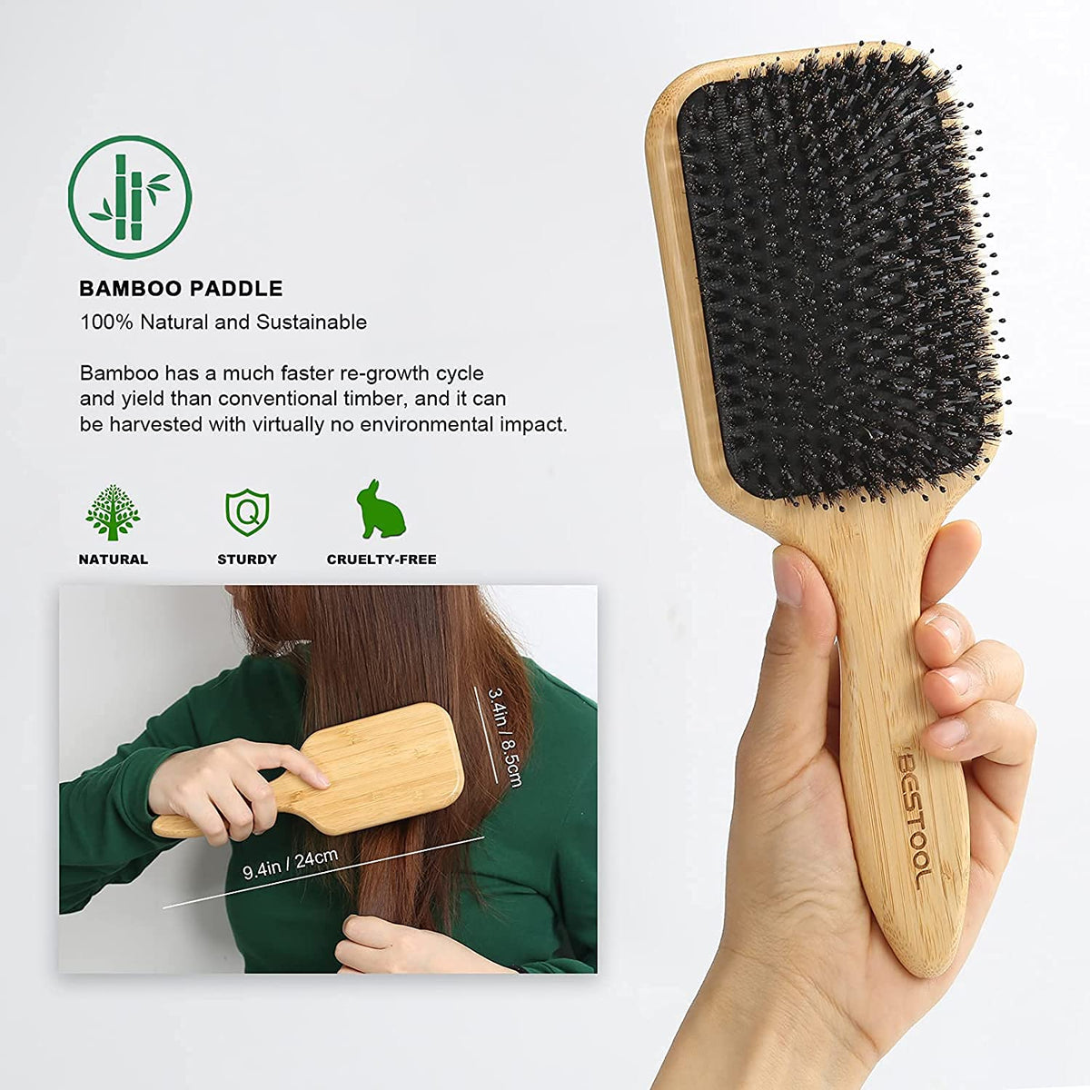 BESTOOL Hair Brush, Boar Bristle Hair Brushes for Women men Kid, Boar & Nylon Bristle Brush for Wet/Dry Hair Smoothing Massaging Detangling, Everyday Brush Enhance Shine & Health (Square)