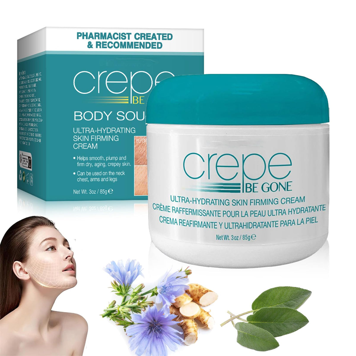 TINCAI Crepe Be Gone Body Souffle - 85g Firming Neck Cream,Ultra Hydrating Crepe Skin Firming Cream for Chest,Arms & Legs,Crepe Eraser for Women,Skincare Body Cream for Deep Hydration