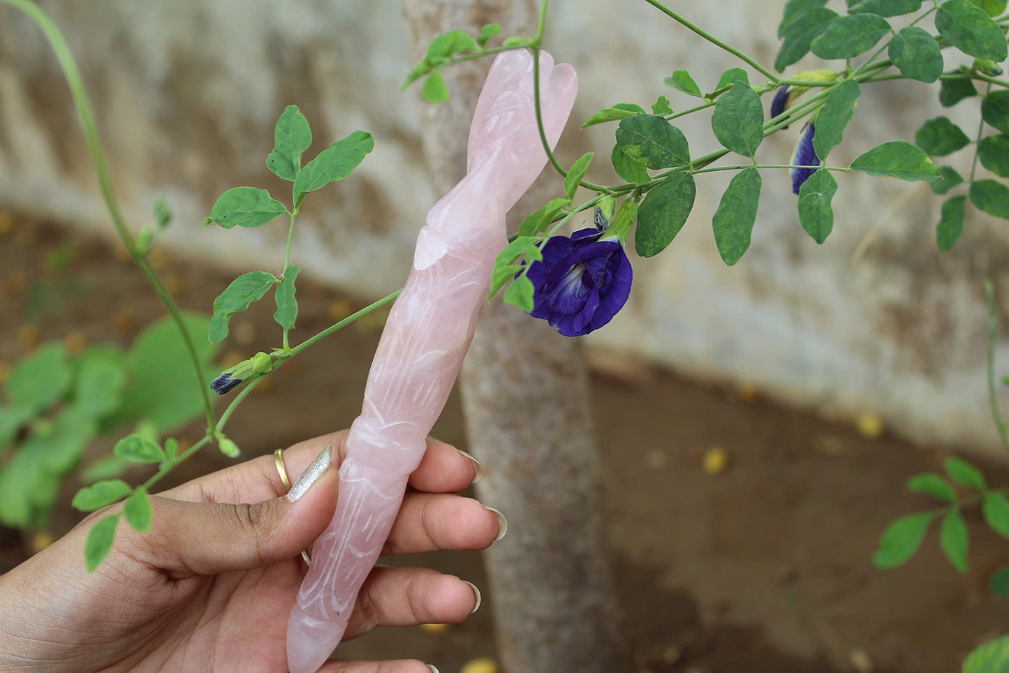 Jet International Angel Hand Carved Rose Quartz Crystal Healing Wand 5.5" Rare Stick Chakra Balancing Energy Reiki Meditation Massage Pagan Wicca Spiritual Tantra Metaphysical Psychic Health