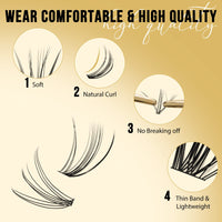 320Pcs Individual Lashes QUEWEL Cluster Lashes 10D+20D D Curl MIX12-18mm Individual Lash Extension Lash Clusters DIY Eyelash Extensions For Home Use (10D+20D D MIX12-18mm)