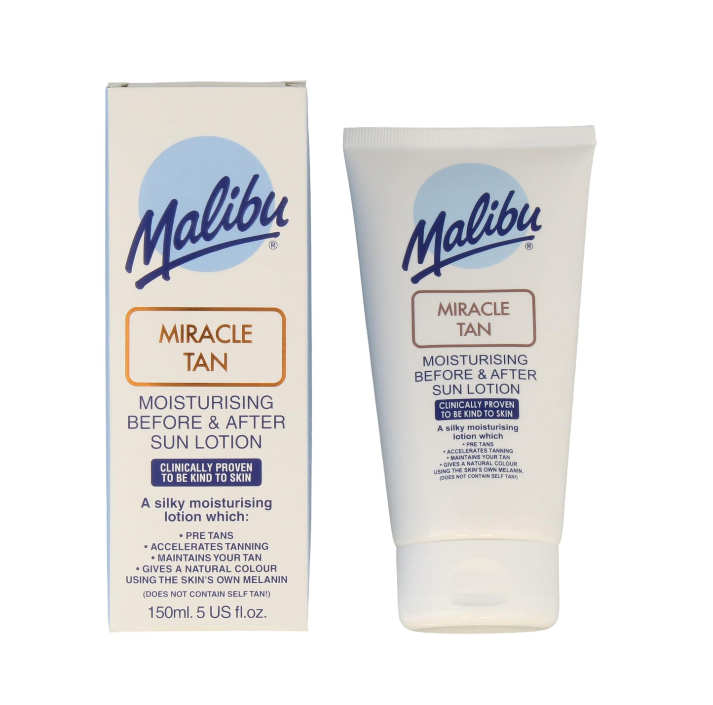 Malibu Miracle Tan Lotion Before and After Sun Moisturising Lotion with Aloe Vera, Vitamin E and Citrus Flavonoids, Hydrating Tan Enhancing Skin Care, 150ml