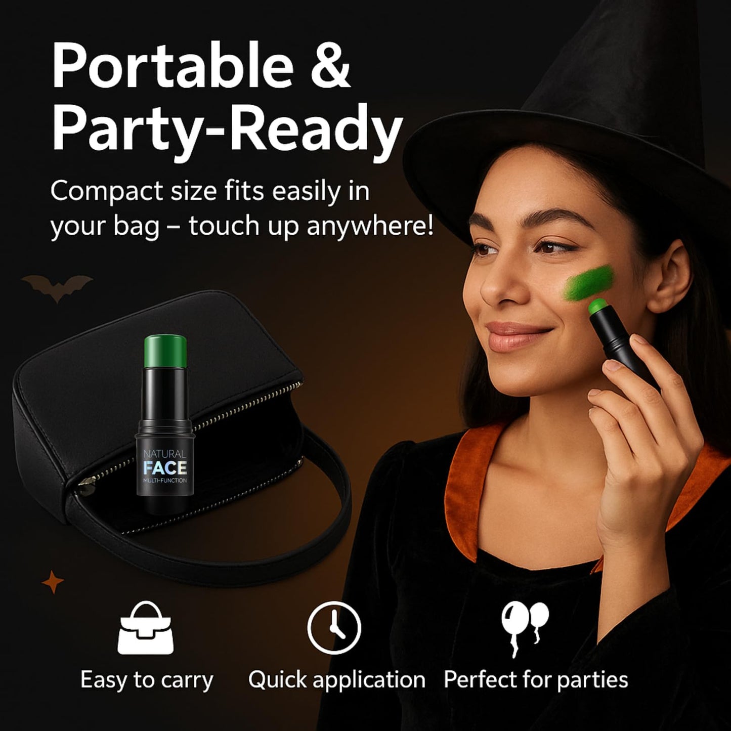 CTUBLIAUNX Green Face Paint Stick - Face & Body Paint for Halloween Cosplay Costume Party, Easy Application Green Stick for Witch Grinch Makeup