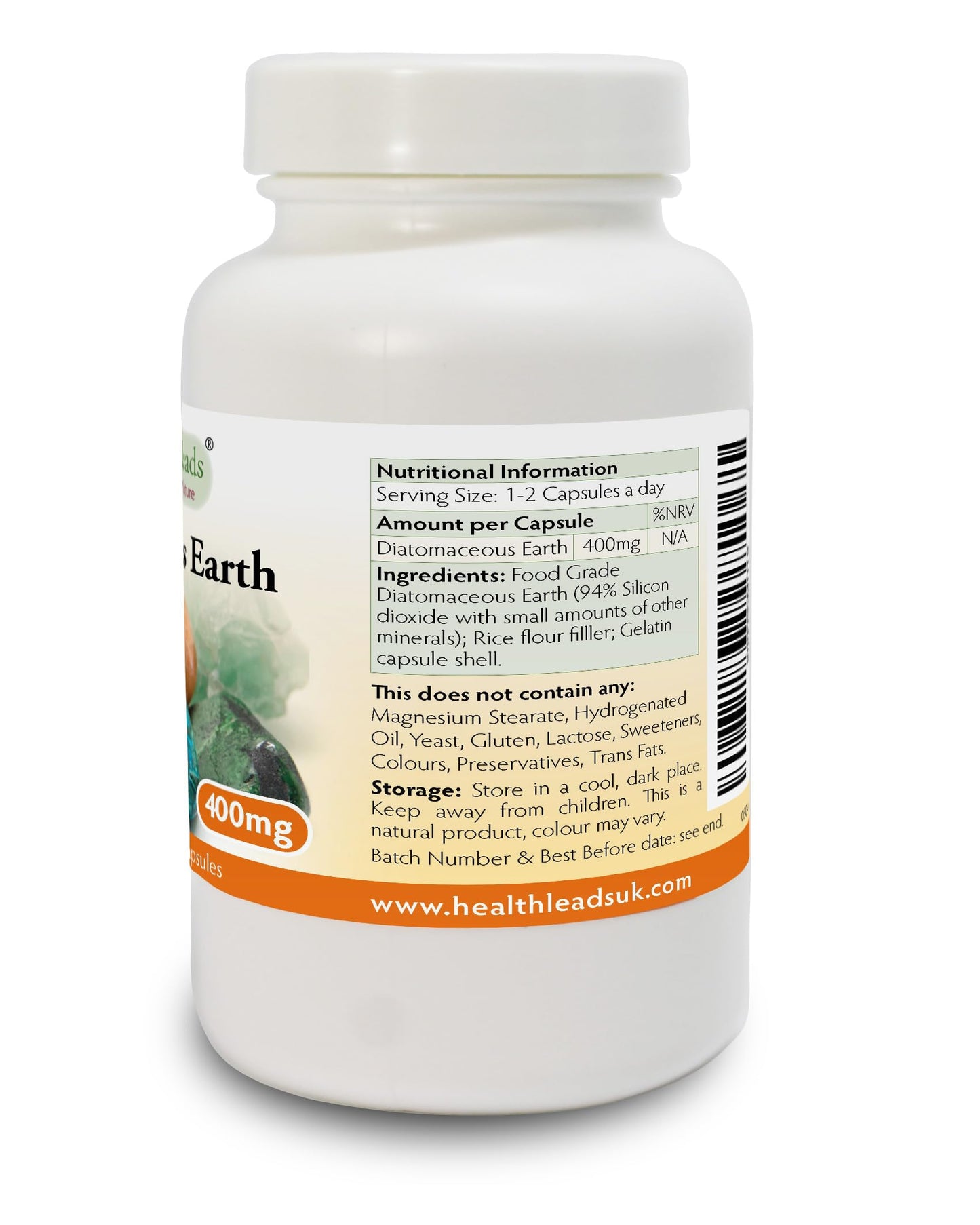 Health Leads ...Working With Nature Diatomaceous Earth 400mg x 100 Capsules (Pure Fresh Water Sourced Food Grade) Natural Amorphous Silica