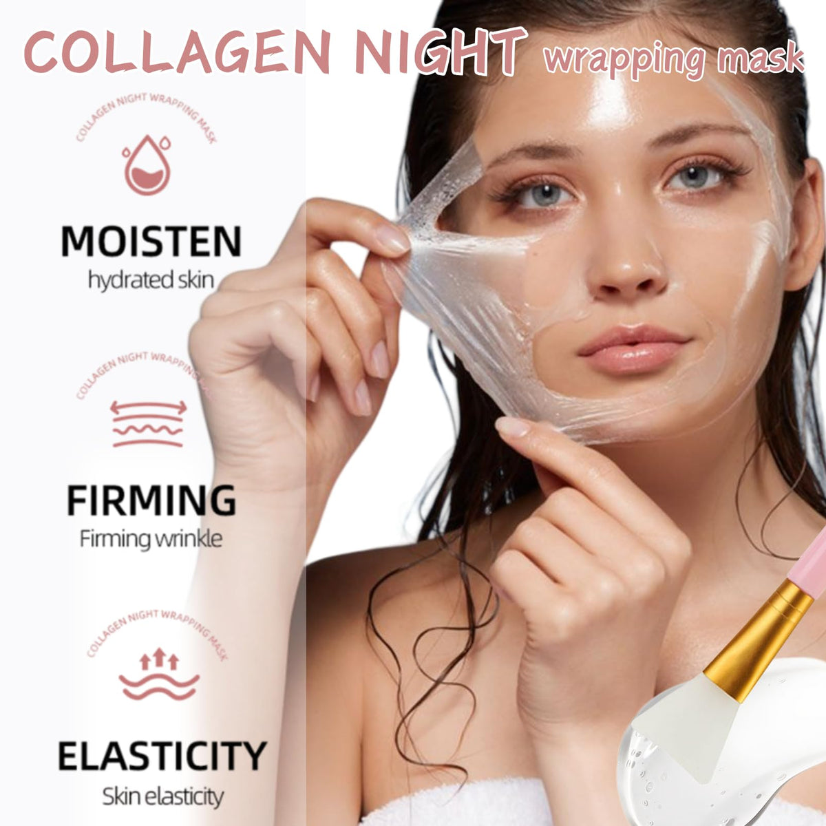 Cureluxe Collagen Night Wrapping Mask Skin Care Set - Collagen Face Mask Beauty Gift Set - Facial Overnight Wrapping Peel Off Mask and Purifying Exfoliating Gel - Reduce Sagging & Dullness (3pcs)