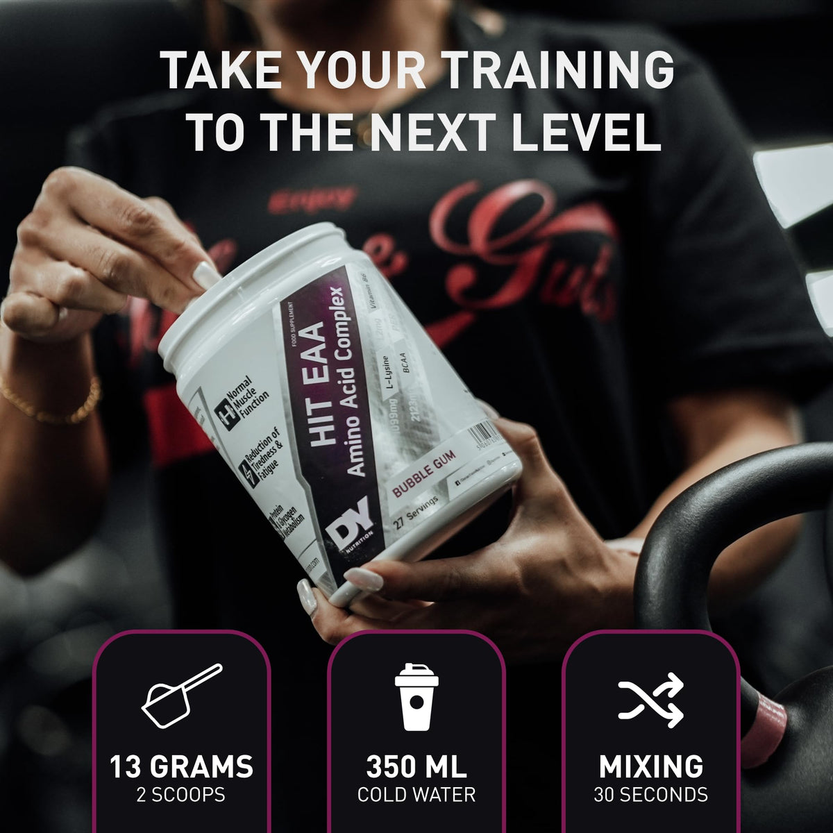 DY Nutrition HIT EAA Essential Amino Acids Complex with BCAAs, L-Lysine & Vitamin B6 | Muscle Repair & Recovery Supplement Intra Workout Powder, 27 Servings, 360g (Blood Orange)