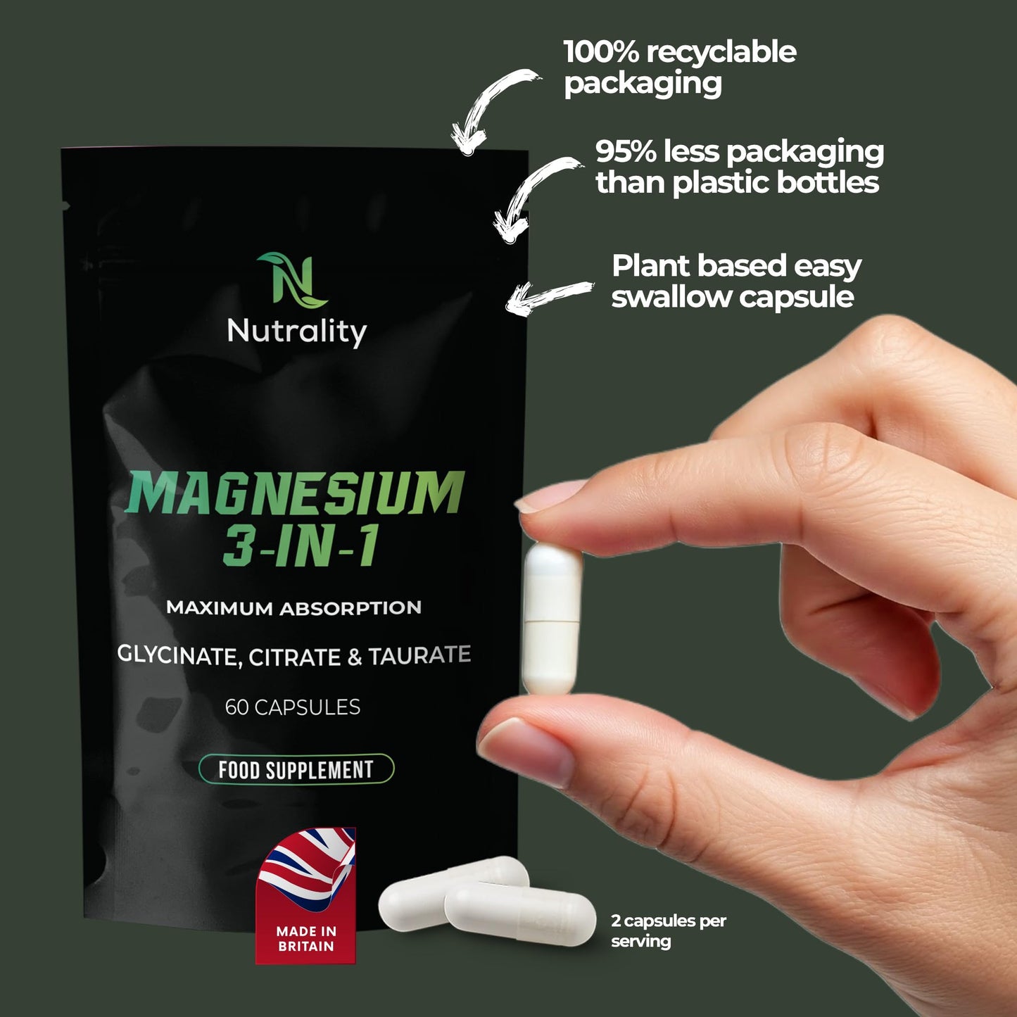 Nutrality Magnesium Glycinate 3-in-1 Complex | 60 Vegan Capsules