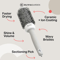 Olivia Garden Expert Blowout Shine – White & Grey - 80 - Ceramic Coated Round Brush for Smooth Blowout, Frizz-Free Hair & Radiant Shine
